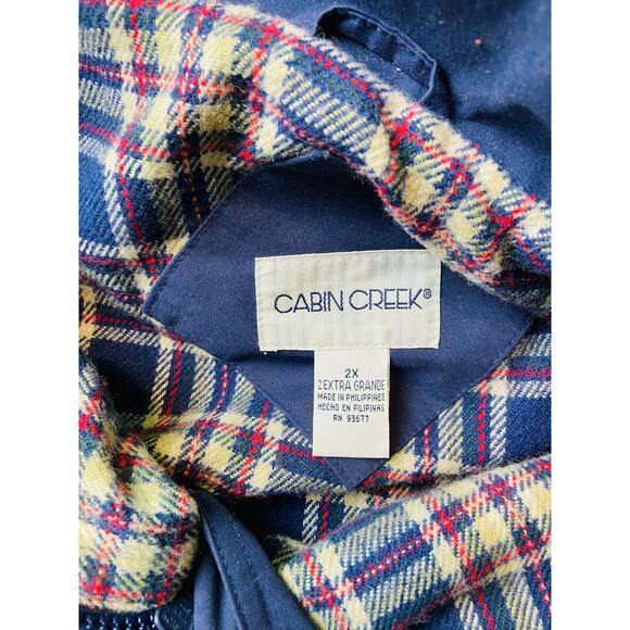 Cabin Creek Womens Hooded Zip Snap Coat Long Jacket Blue Plaid Lining 2X - Picture 6 of 11
